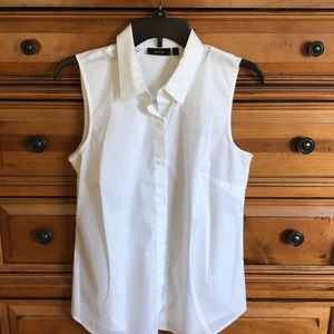 Basic white sleeveless button-down